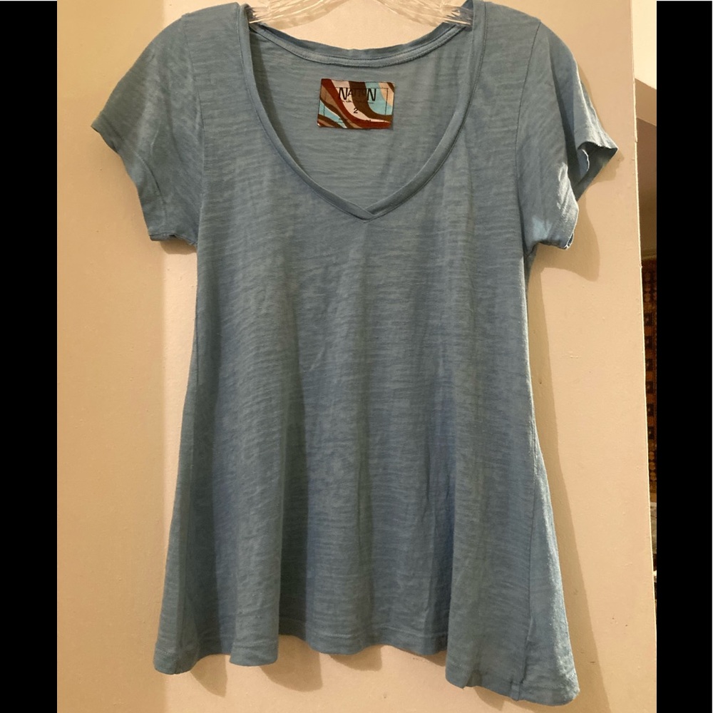 Nation Ltd Aquamarine Soft A Line Burnout V Neck Tee size S